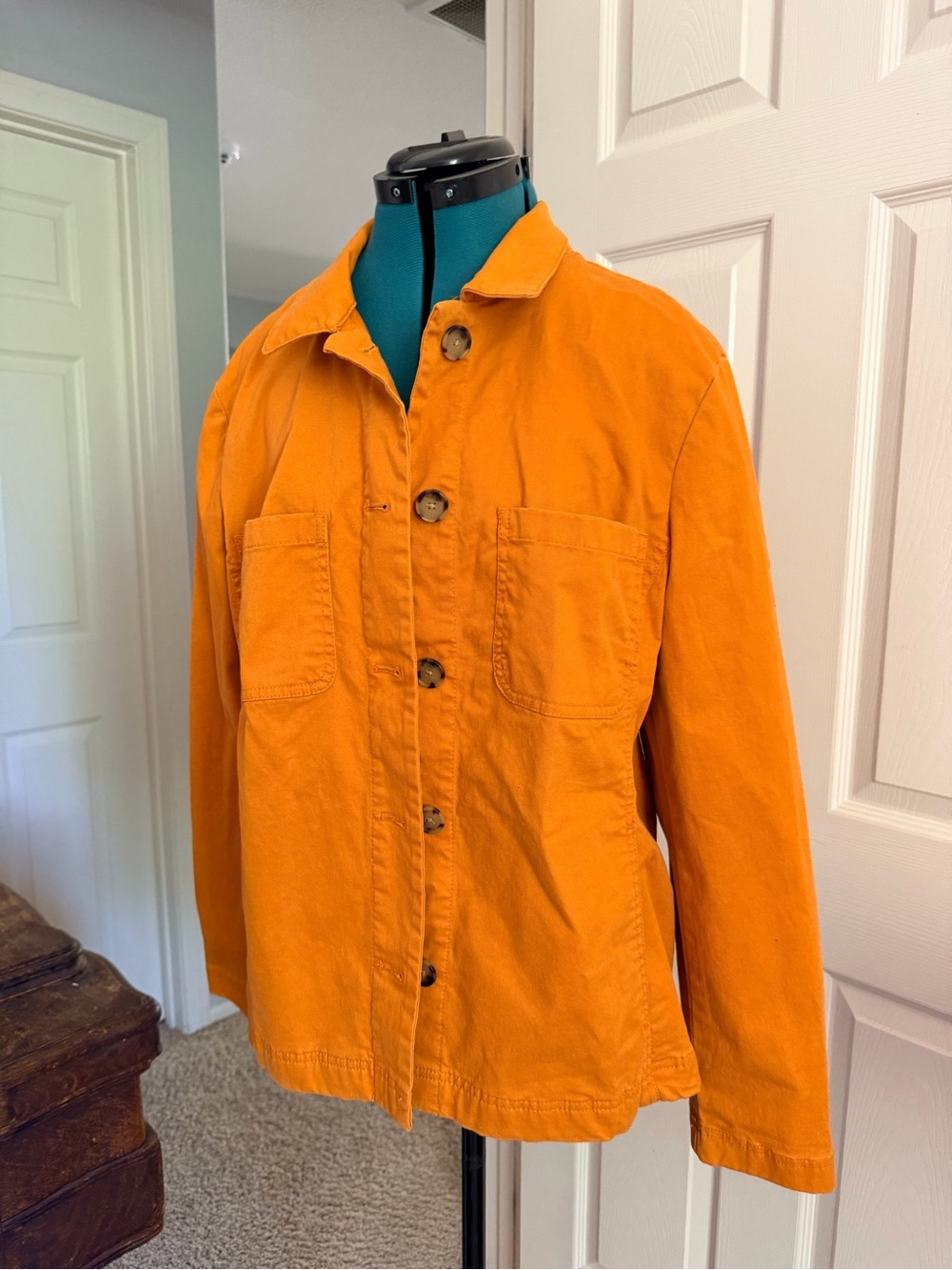 LOFT Bright Orange Button-Down Utility Jacket